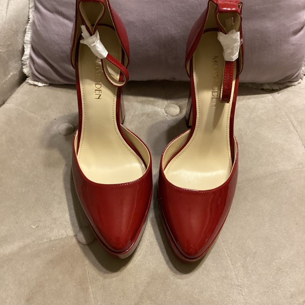 Modern Red Patent Pointed-Toe Ankle-Strap Pumps